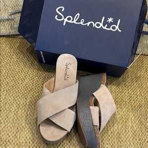 Splendid Beige Suede and Denim Colored Wedge Sandals- 9M